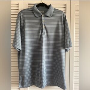 Nike Golf Striped Polo Shirt Mens L Blue Dri-Fit Short Sleeve EUC